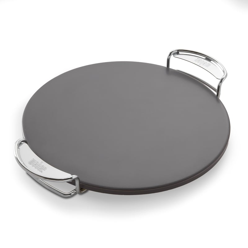 Weber Crafted 8861 kameň na pizzu na gril, rovnomerné udržiavanie tepla, chrumkavé cesto na pizzu, sivý, s oceľovými rukoväťami, používaný stav