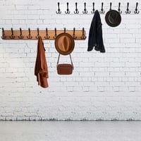 WEBI Fali Fogas 98 cm - Rusztikus Fa-Fém Kabátakasztó 10 Tripla Horoggal, Fekete-Fehér, Nagy Teherbírású Fali Ruhatartó Kabátokhoz 2