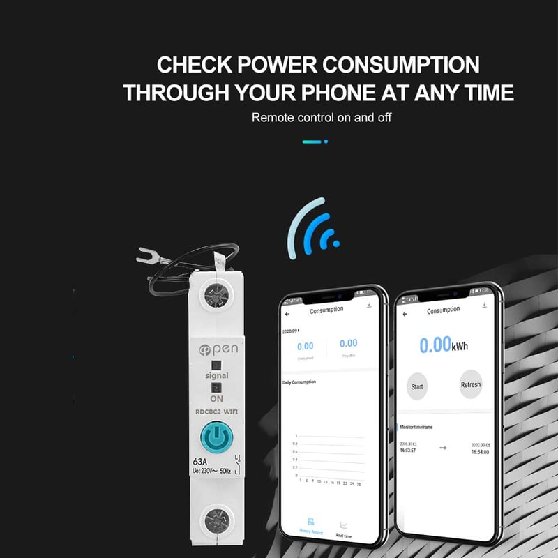 WEBN 63A WiFi Okos Fogyasztásmérő DIN Sín Energiamérő kWh Kapcsoló