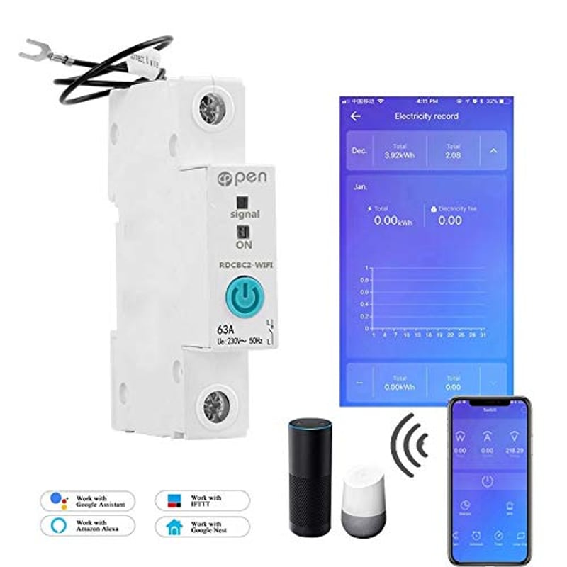 WEBN 63A WiFi Okos Fogyasztásmérő DIN Sín Energiamérő kWh Kapcsoló