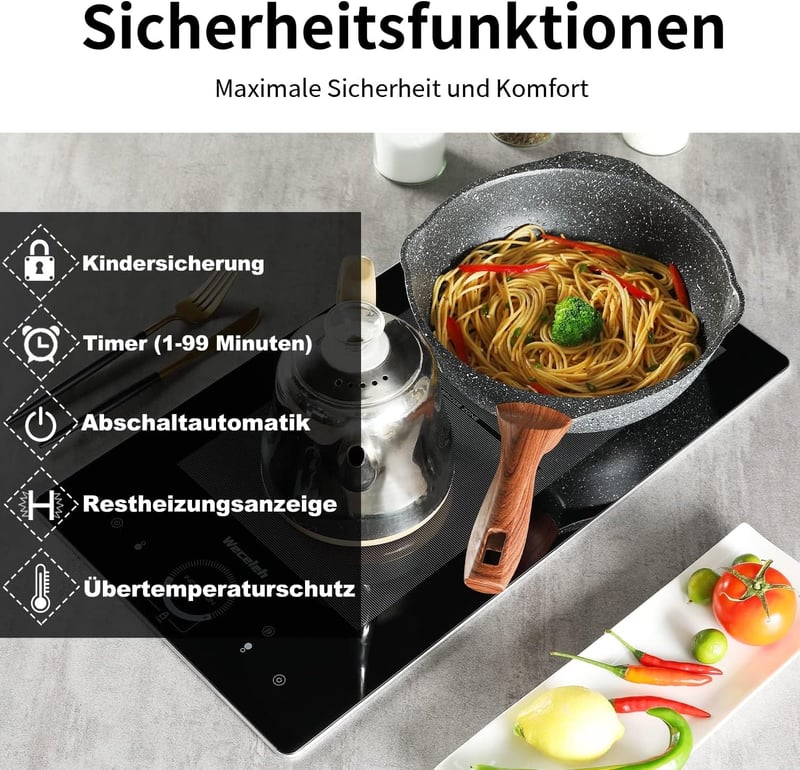 Weceleh 2 égős beépíthető indukciós főzőlap, érintésvezérlés, gyerekzár, 28cm, 3500W