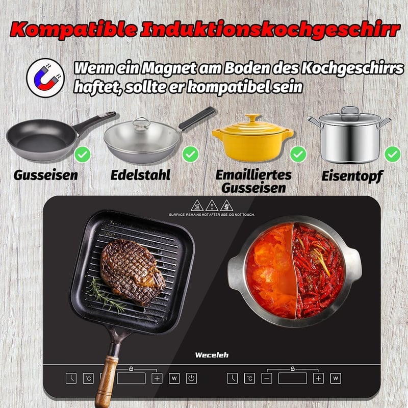 Weceleh Hordozható Indukciós Főzőlap 2 Égővel 3500W Camping Konyha