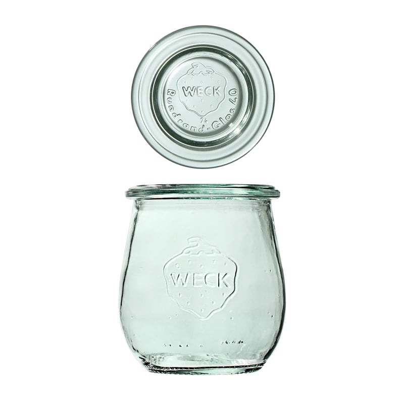 Set 12 borcane rotunde Weck Tulip 220 ml, transparente, mini borcane pentru conserve