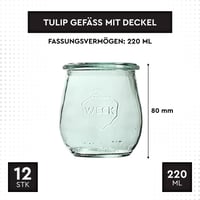Set 12 borcane rotunde Weck Tulip 220 ml, transparente, mini borcane pentru conserve 2