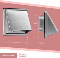 WeCooper Rozsdamentes Acél Szellőzőrács 125 mm - Időjárásálló Lamellás Szellőzőnyílás Ezüst Színben Elszívóhoz, Ventilációs Rendszerekhez 5