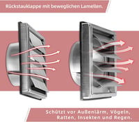 WeCooper Rozsdamentes Acél Szellőzőrács 150 mm - Állítható Lamellákkal, Időjárásálló Ezüst Szellőztető Nyílás Fürdőszobába, Konyhába 2