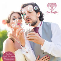 WeddingTree Súprava na svadobné bubliny biela - 24 ks s držiakom v tvare srdca - na svadbu, krstiny, narodeniny, zásnuby, Valentína, darček pre hostí 3