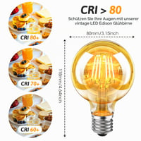WEDNA Edison Vintage E27 LED žarulja, 6W prigušiva G80 žarulja, 2700K toplo bijela, 700 lm, jantarno staklo, retro dekorativna žarulja - 4 komada 5