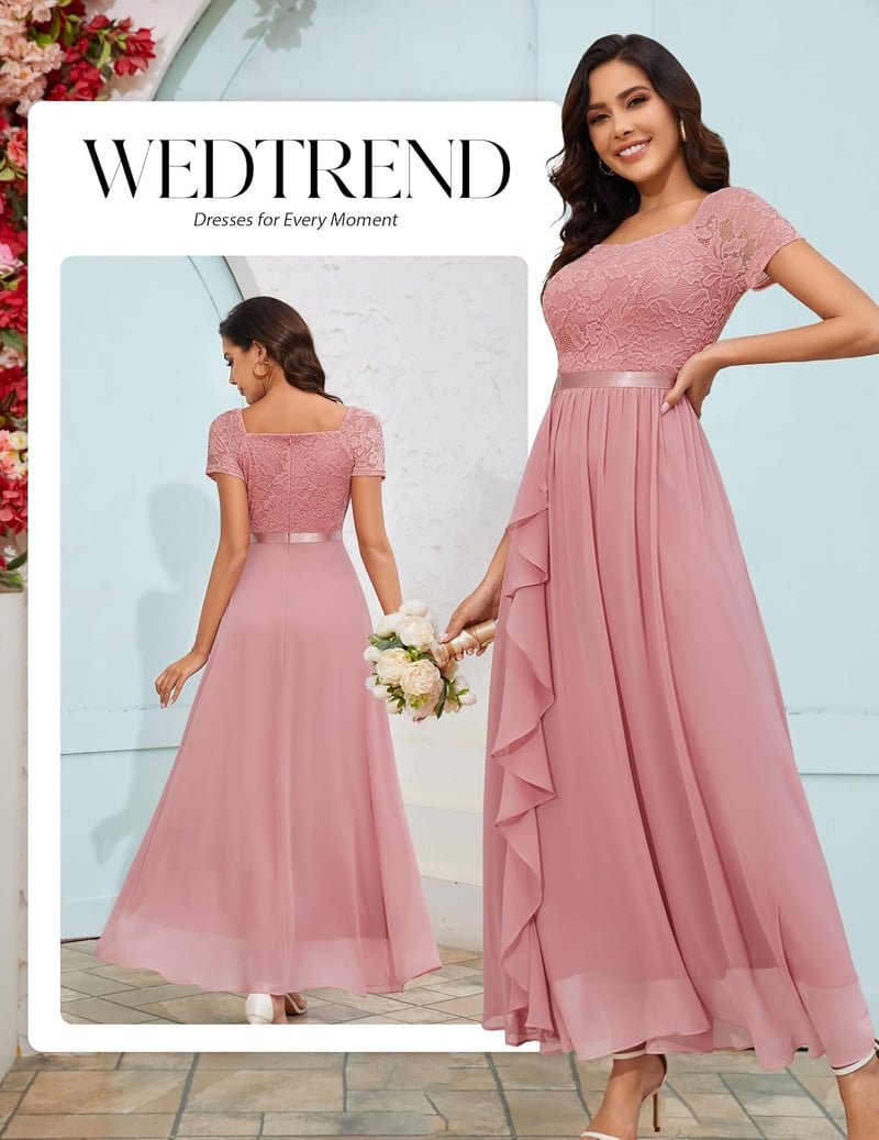 Wedtrend Elegáns Esküvői Ruha Hosszú Csipke A-vonalú Fodros Chiffon