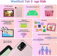 Weelikeit 10" Gyerektablet Android 14 Rendszerrel - 8GB RAM, 128GB Tárhely, 6000mAh Akkumulátor, Dupla Kamera, Rózsaarany Színben Kisgyermek 4