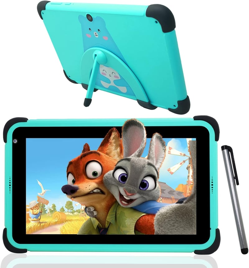 weelikeit 8 Colos Gyerek Tablet Android 2GB RAM 32GB Ütésálló Tok WiFi Zöld