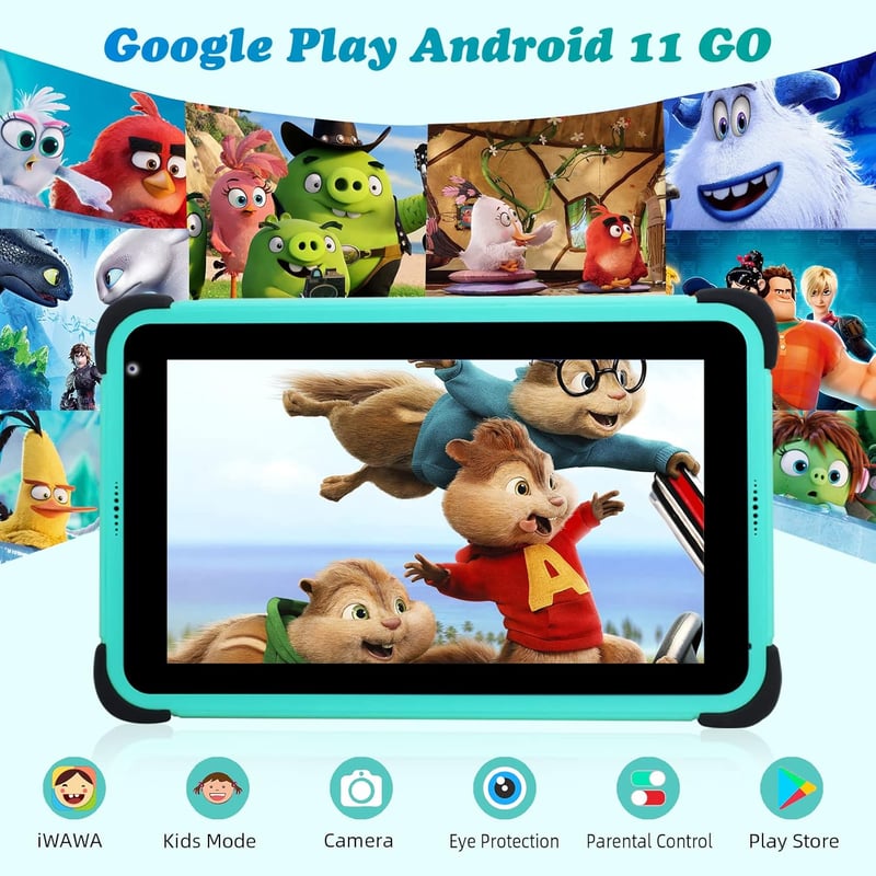 weelikeit 8 Colos Gyerek Tablet Android 2GB RAM 32GB Ütésálló Tok WiFi Zöld