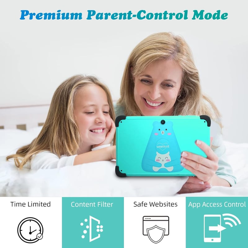 weelikeit 8 Colos Gyerek Tablet Android 2GB RAM 32GB Ütésálló Tok WiFi Zöld