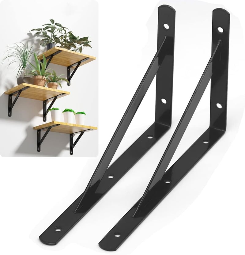 WEERSTONE Erős Fali Konzol Fekete 20cm Polctartó Szögletes Tartó 4 Darab