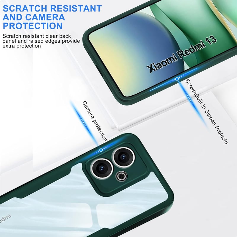 WeiCase Xiaomi Redmi 13 4G átlátszó tok, 360° védelemmel, beépített képernyővédővel, ütésálló szilikon - Xiaomi Redmi 13 4G, Green