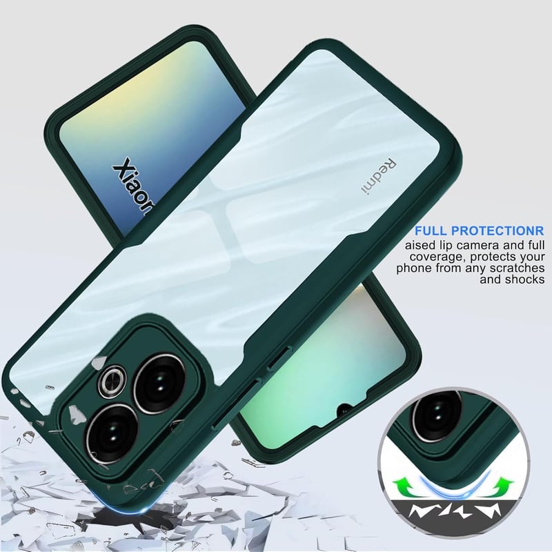 WeiCase Xiaomi Redmi 13 4G átlátszó tok, 360° védelemmel, beépített képernyővédővel, ütésálló szilikon - Xiaomi Redmi 13 4G, Green