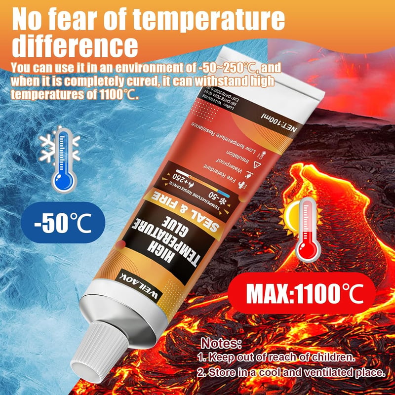 WEILAOK Hőálló Tömítőzsinór 2,5m Kályha Kandallóhoz Tűzálló Ragasztó