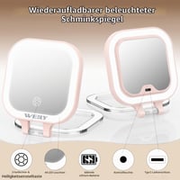 WEILY Kompaktno ogledalo s osvjetljenjem, 1X/10X povećanje, dvostrano putno ogledalo, 3 boje svjetla, prijenosno ogledalo za šminkanje punjivo putem USB-a, ružičasto 7