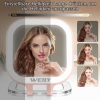 WEILY Kompaktno ogledalo s osvjetljenjem, 1X/10X povećanje, dvostrano putno ogledalo, 3 boje svjetla, prijenosno ogledalo za šminkanje punjivo putem USB-a, ružičasto 3