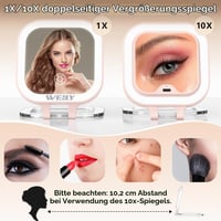 WEILY Kompaktno ogledalo s osvjetljenjem, 1X/10X povećanje, dvostrano putno ogledalo, 3 boje svjetla, prijenosno ogledalo za šminkanje punjivo putem USB-a, ružičasto 4