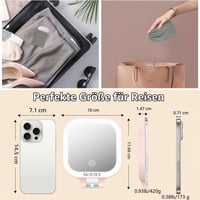 WEILY Kompaktno ogledalo s osvjetljenjem, 1X/10X povećanje, dvostrano putno ogledalo, 3 boje svjetla, prijenosno ogledalo za šminkanje punjivo putem USB-a, ružičasto 6