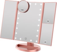 WEILY Trifold Sminkespegel LED Világítással 1X/2X/3X Nagyítás Érintőképernyő Rózsaarany - Pink Gold 1