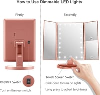 WEILY Trifold Sminkespegel LED Világítással 1X/2X/3X Nagyítás Érintőképernyő Rózsaarany - Pink Gold 6
