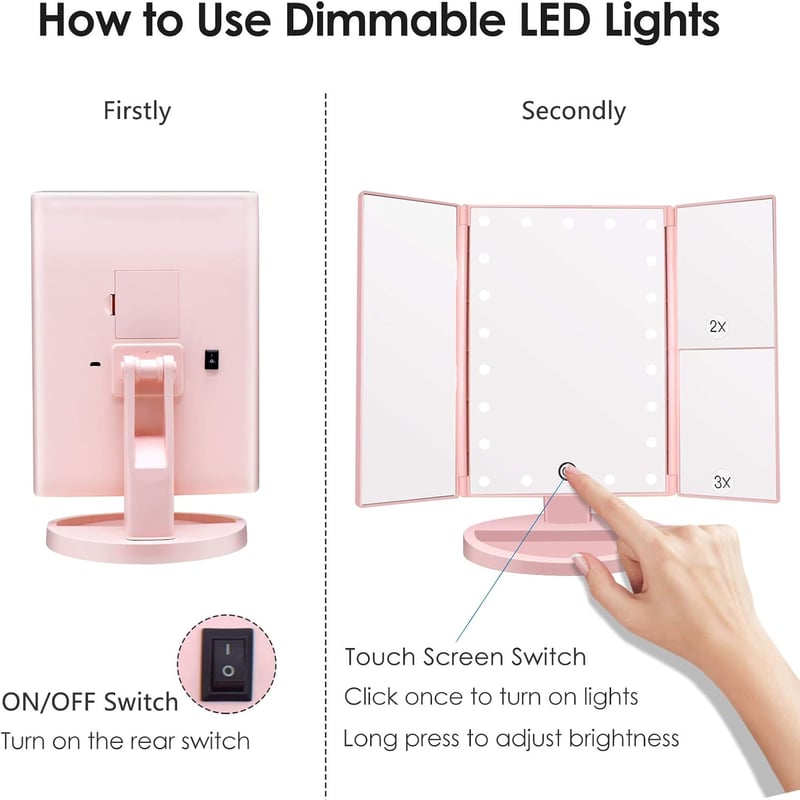 WEILY Világító Sminkespegel 3 Fokozatú Nagyítás 36 LED USB Töltés Érintőképernyő - Pink (Pink-1)