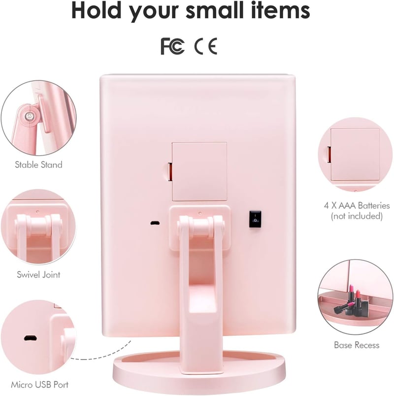 WEILY Világító Sminkespegel 3 Fokozatú Nagyítás 36 LED USB Töltés Érintőképernyő - Pink (Pink-1)