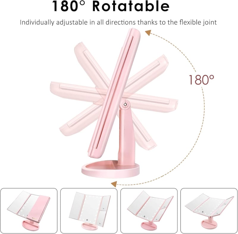 WEILY Világító Sminkespegel 3 Fokozatú Nagyítás 36 LED USB Töltés Érintőképernyő - Pink (Pink-1)