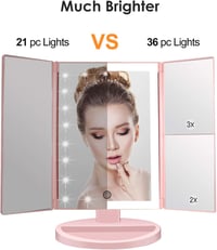 WEILY Világító Sminkespegel 3 Fokozatú Nagyítás 36 LED USB Töltés Érintőképernyő - Pink (Pink-1) 2