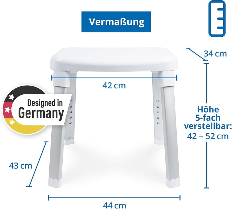 Weinberger magasságállítható zuhanyzó szék 42-52 cm, 150 kg terhelhetőség