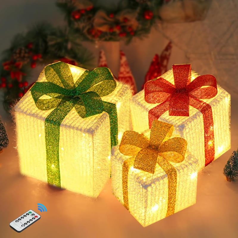 Weiongppy 3 LED-es Dekoratív Ajándékdoboz Karácsonyra, 50 LED Lámpa, Távirányítóval és Időzítővel