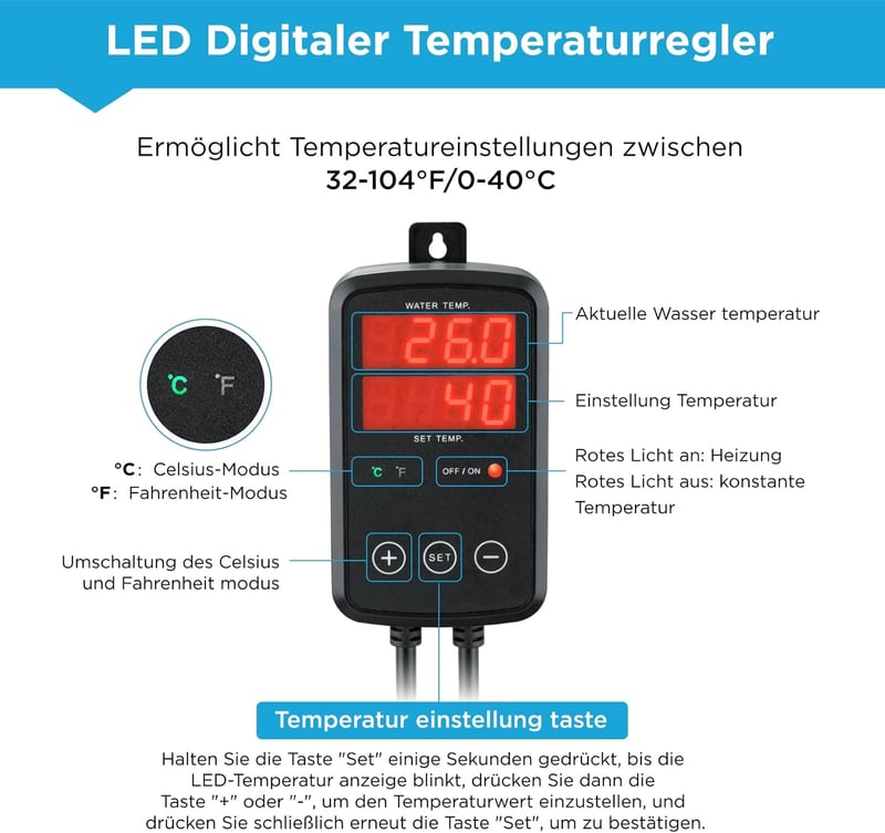 Weipro Titanium MX-9015 1500W akváriumi fűtőelement digitális termosztáttal