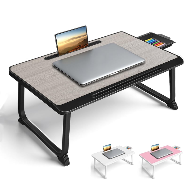 WEIQILE Laptop Ágytálca Fiókkal - Íróasztal és Éjjeliszekrény Laptophoz, Olvasáshoz, Evéshez, Filmezéshez, Ágyra, Kanapéra vagy Padlóra, Szürke