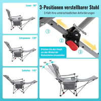 WEJOY 2 az 1-ben összecsukható kempingszék lábtartóval, állítható háttámlával, italtartóval, szett 2 db, szürke kültéri szék 3