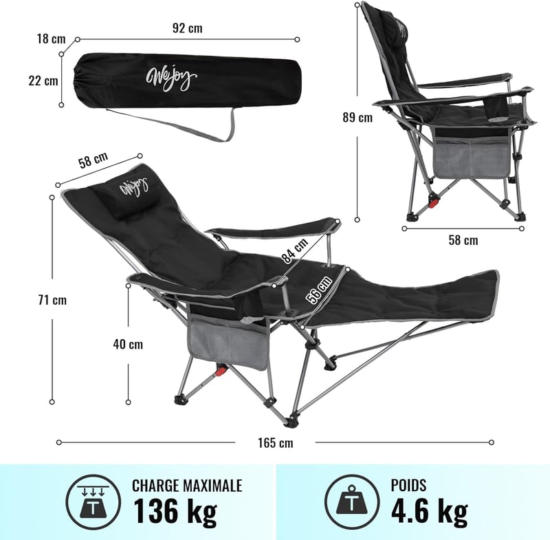 WEJOY 2az1-ben összecsukható kemping szék párnázott háttámlával és lábpihentővel