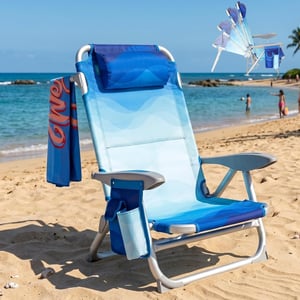 #WEJOY 4 pozíciós összecsukható strandszék párnás háttámlával - kék mintás