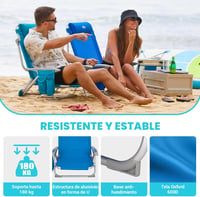 #WEJOY 4 pozíciós állítható dönthető alacsony strandfotel felnőtteknek, összecsukható könnyű kempingszék zsebes párnás háttámla, kék mintás 6