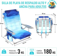 #WEJOY 4 pozíciós állítható dönthető alacsony strandfotel felnőtteknek, összecsukható könnyű kempingszék zsebes párnás háttámla, kék mintás 9