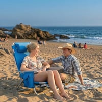 #WEJOY 4 pozíciós állítható dönthető alacsony strandfotel felnőtteknek, összecsukható könnyű kempingszék zsebes párnás háttámla, kék mintás 3