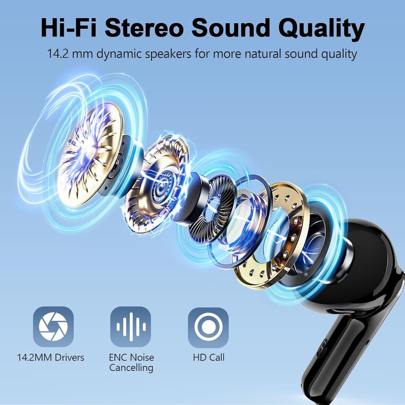 Wekily Bluetooth 5.3 Wireless Earbuds 4 ENC zajszűrés 48h akkumulátor IP7 vízálló
