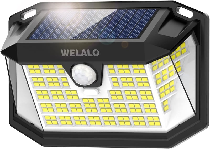 WELALO 188 LED napelemes mozgásérzékelős lámpa IP65 vízálló kültéri 3 módú 2 db meleg fehér