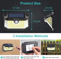 WELALO 188 LED napelemes mozgásérzékelős lámpa IP65 vízálló kültéri 3 módú 2 db meleg fehér 4