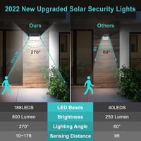 WELALO 188 LED napelemes mozgásérzékelős lámpa IP65 vízálló kültéri 3 módú 2 db meleg fehér 3