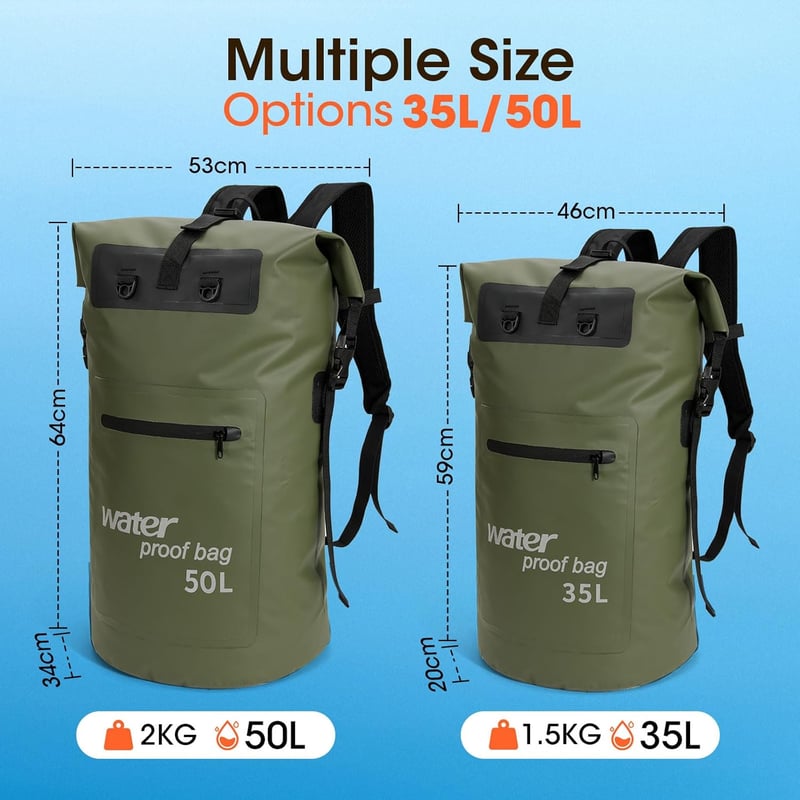 WELDUN 35L vízálló rolltop hátizsák IPX8 telefontokkal kajak kenu camping túrázáshoz