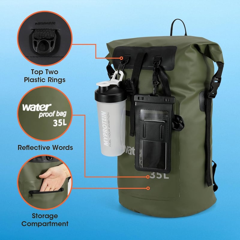 WELDUN 35L vízálló rolltop hátizsák IPX8 telefontokkal kajak kenu camping túrázáshoz