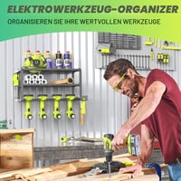 WELDUN Fali szerszamtartó állvány 4 elektromos kéziszerszámhoz 3 szinttel, akkus fúrógép és ütvefúró tároló, oldalsó csavarhúzó tartóval gar 7