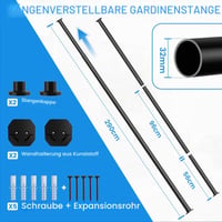 WELDUN galerie de perdea extensibilă cu presiune 98-290 cm, 32 mm, fără găurire, bară de duș și perdea neagră, cu 2 suporturi de perete 2