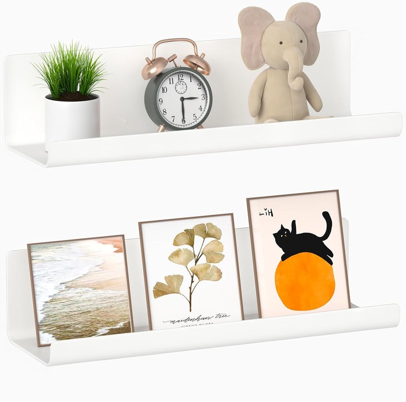 WELDUN Lebegő Fali Polc 32cm Öntapadós Fehér 2db Szett Nélkül Fúrás